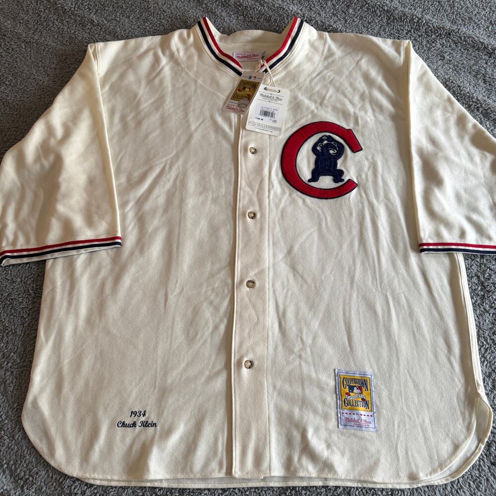 100% Authentic Chuck Klein MLB 1939 Chicago Cubs 100% Wool Jersey Cream 60 4XL